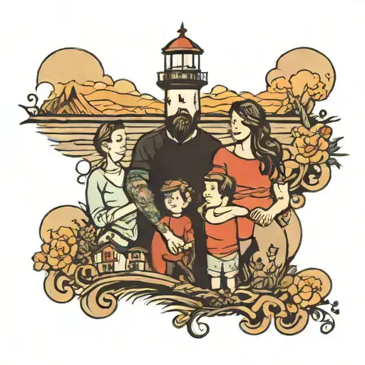 Family Looking At Lighthouse