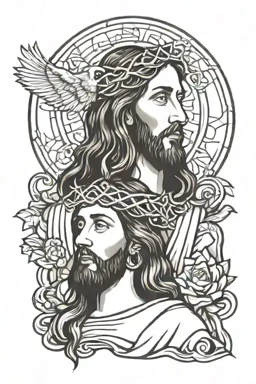 Jesus Head And Mary Holding Hands Up