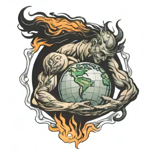 Atlas Holding The Globe World On Fire