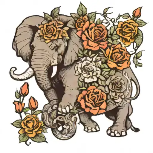 Elephant And Lion With Roses And Tulips