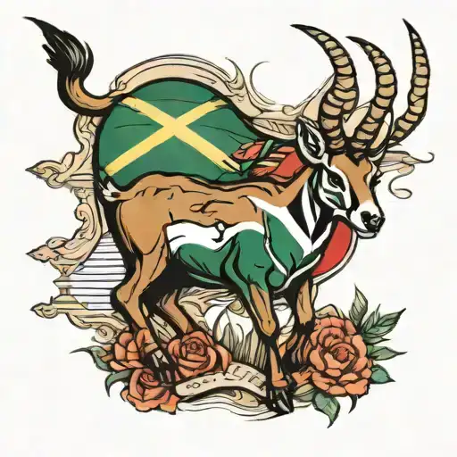 Springbok Rugby Tattoo With South African Flag Intertwined