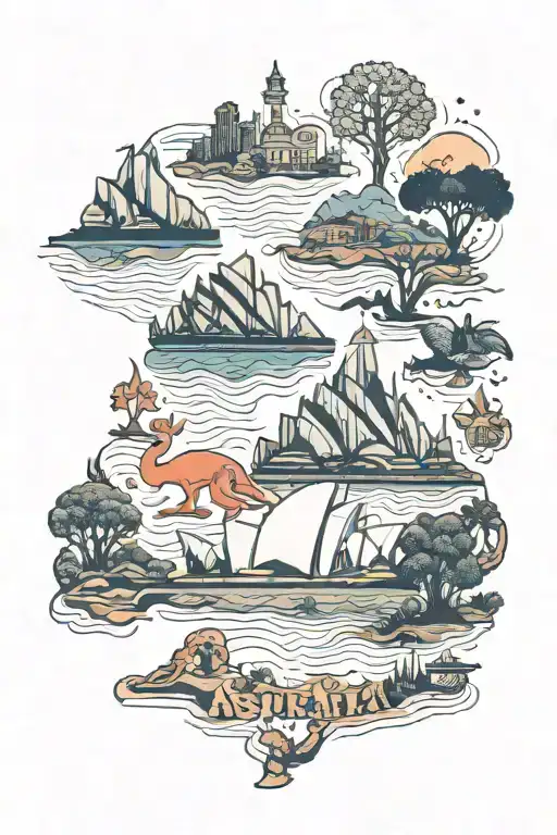Australia Country Represented With Iconic Places