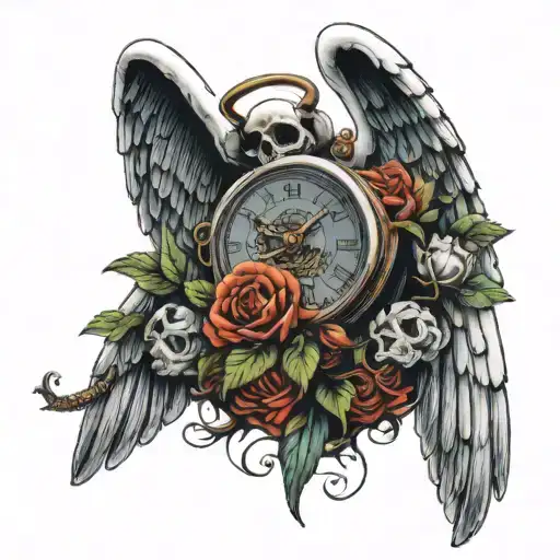 Skull Cementery Clock Angel Holding