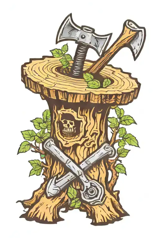Tree Stump With Ax To Plant