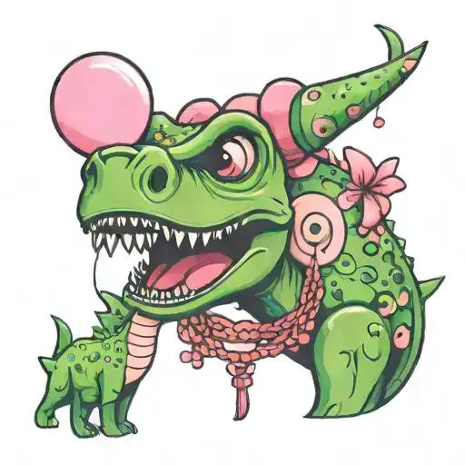 Cute Green Long Neck Dino And Pink Balloon Dog