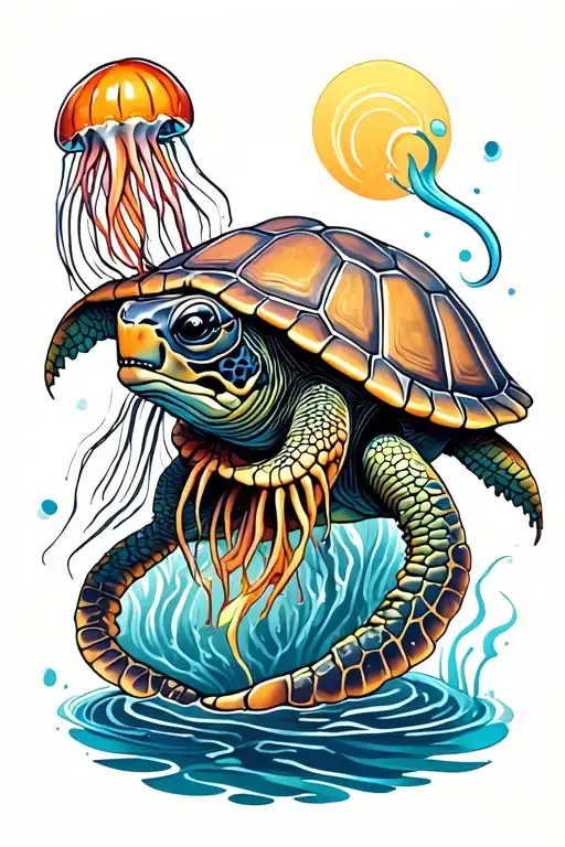 Turtle Eating A Head Jellyfish