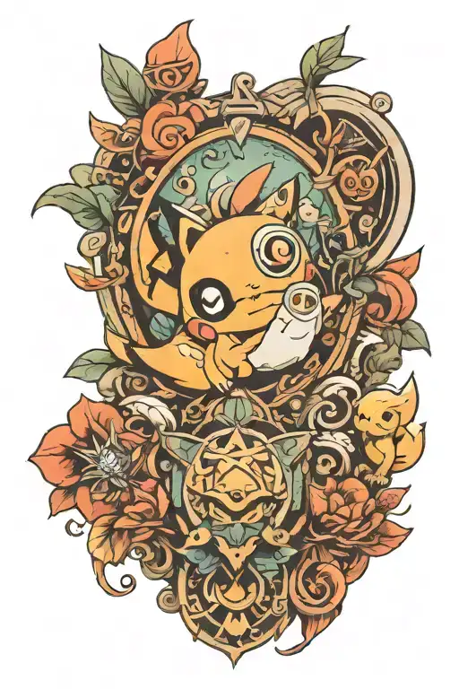 A Stamp Tattoo With The Nature Of The Pokemon World Mixed With The Nature Of The Zelda World