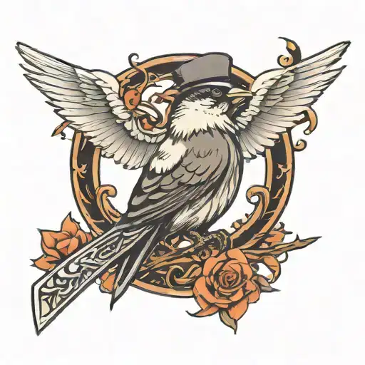 Bird Sitting And Knife Surrounded