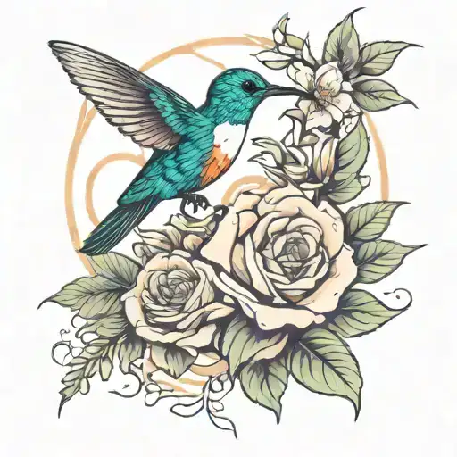 Rose And Humming Bird With Flowers