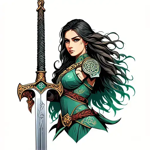 Celtic Female Warrior Wielding A Sword