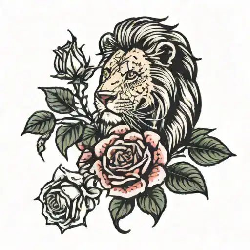 Lion And Rose On Hand