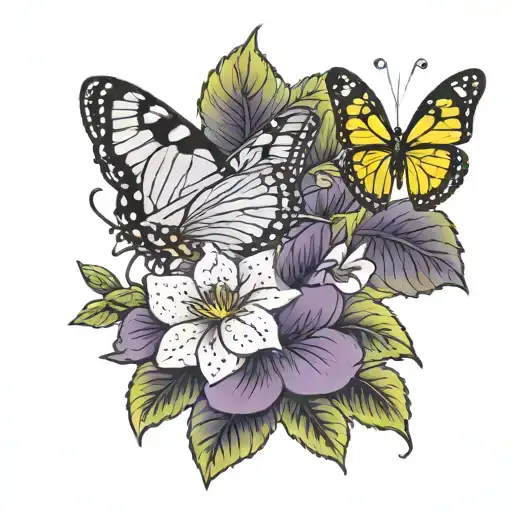 African Violet And Butterfly