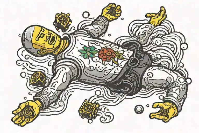 A Lego Man Floating On His Back In The Water