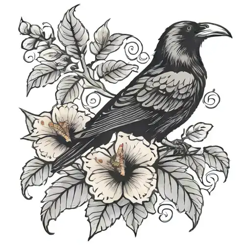 Raven With Hibiscus Below It