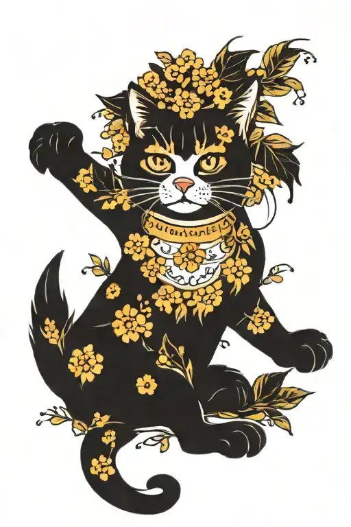 Cat With Goldenrod Flowers