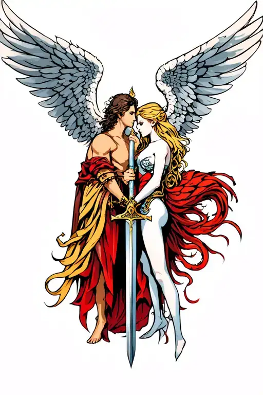 Male Angel And Female Angel And Sword And Gemini And Scorpio