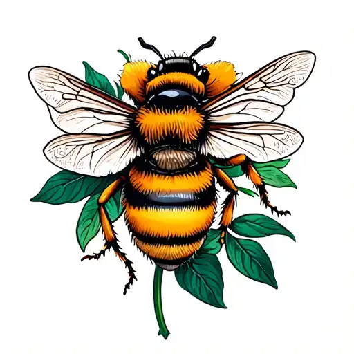 Bee On A Flower With Leaves