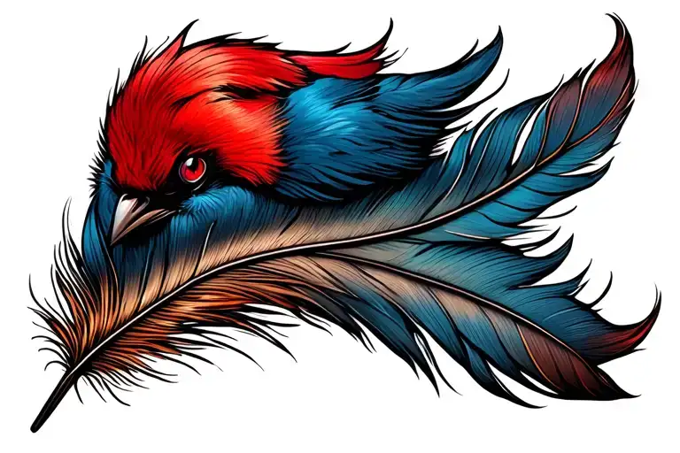 Red Bird Feather On Cotton