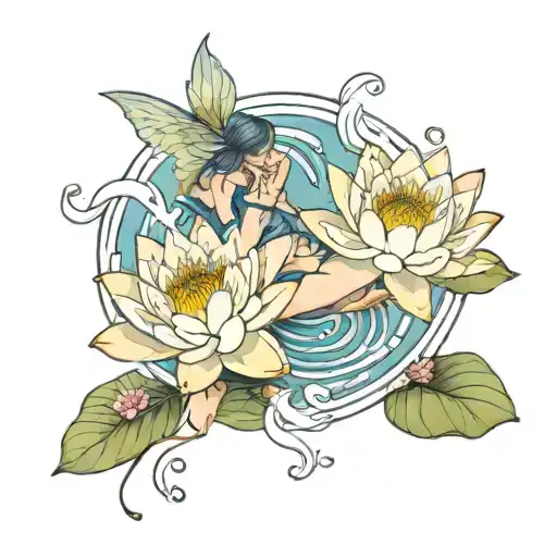 Water Lily Flowers With A Fairy Sitting