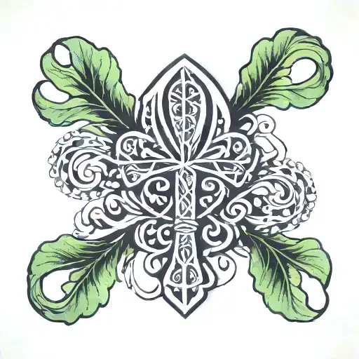 Ankh Symbol Surrounded By Mostera Leafs