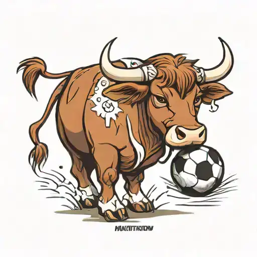 Cartoon Ox Holding Football Incorporate Name Matthew