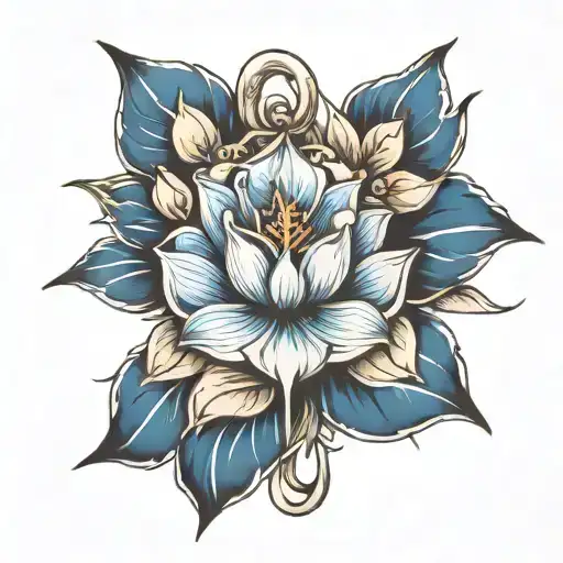 Anchor And Blue Lotus Flower