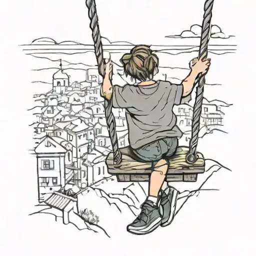Child On A Mountain Swing Watching Barcelona In The Background
