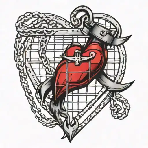 A Heart In A Cage With An Anchor Chained