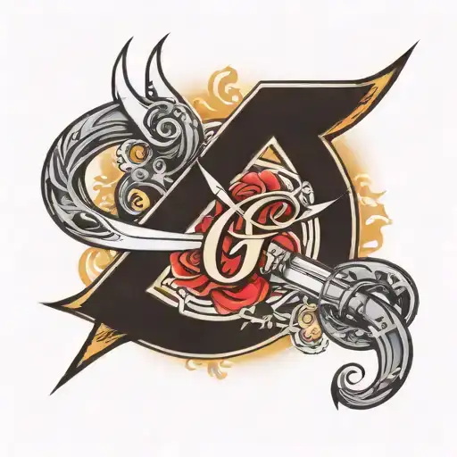 Letter G With Swords Behind And Expressing Loyalty