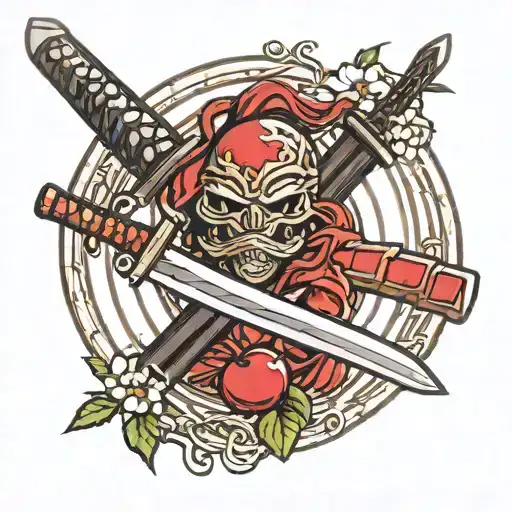 Katana With Cherry Wood Background