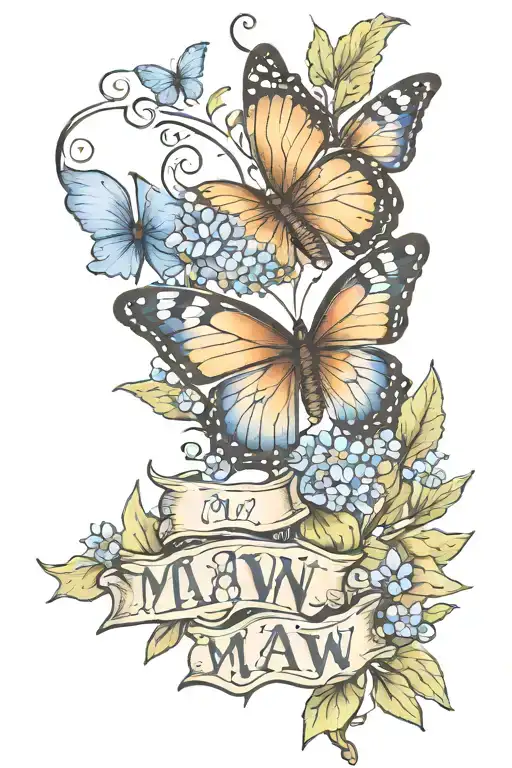 The Word 'Maw Maw' With Bluebonnets And A Butterfly