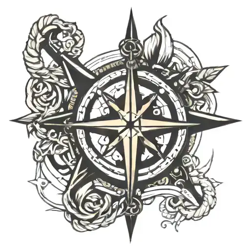 Anchor Cross Surrounded By A Compass Rose