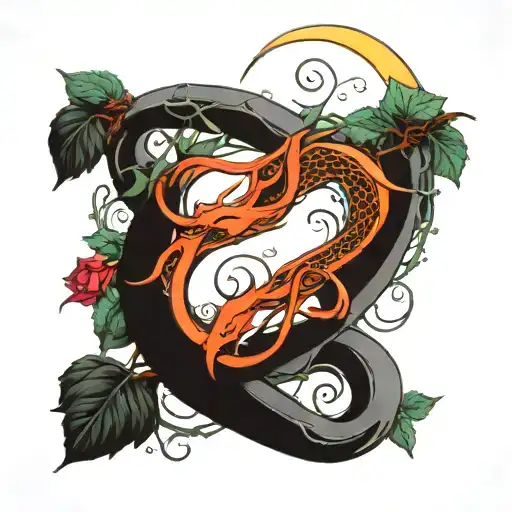 Ouroboros With Crystal And Moon And Vines