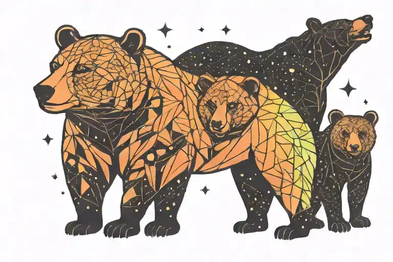 Constellation Background Neon Bears Outline For Family Of Four