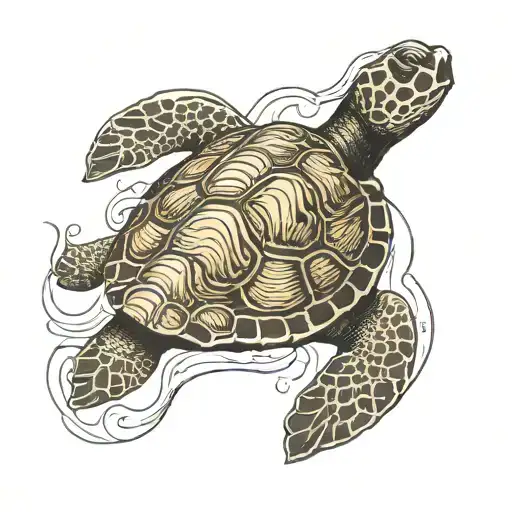 Realistic Turtle In The Outline Of A Sea Wave