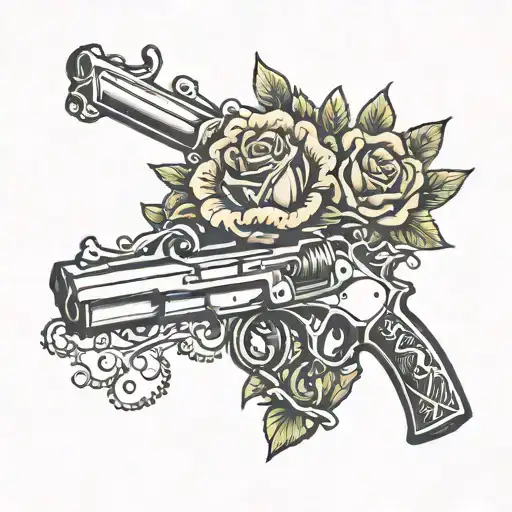 Valentine Script With Broken Heart Above Western Theme Pistols Traditional Flowers
