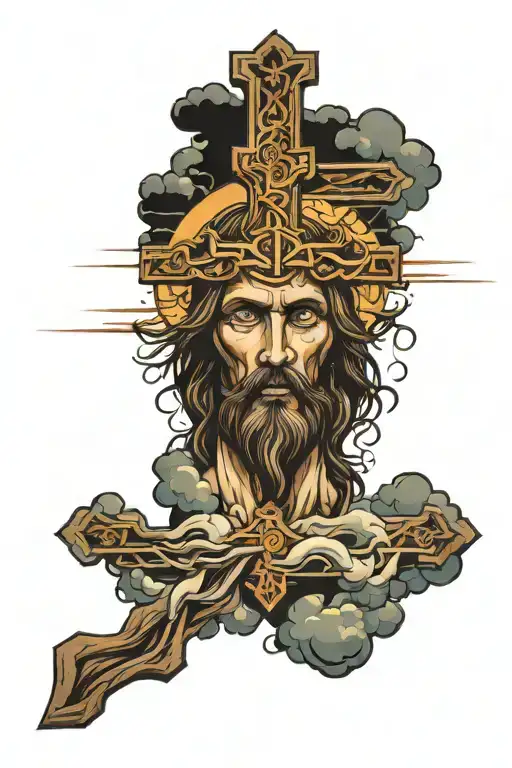 Cross God Reaching Clouds Surrounding Jesus Stripped