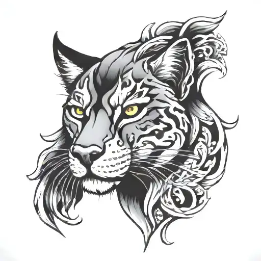 Half Panther Face With Half Wolf Face