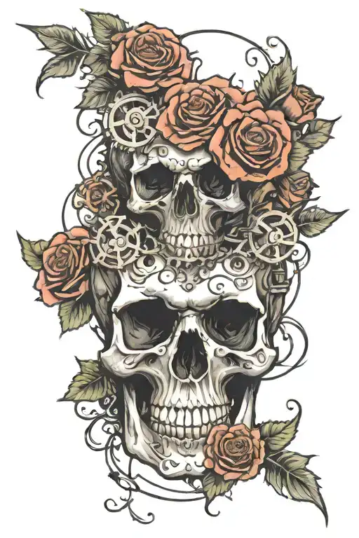 Skull And Roses With Gears Incorporated
