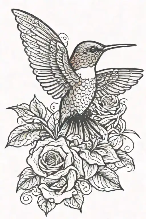 Hummingbird With A Rose In Its Beak