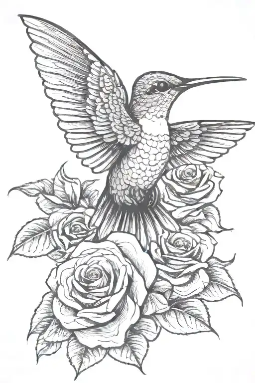 Hummingbird With A Rose In Its Beak