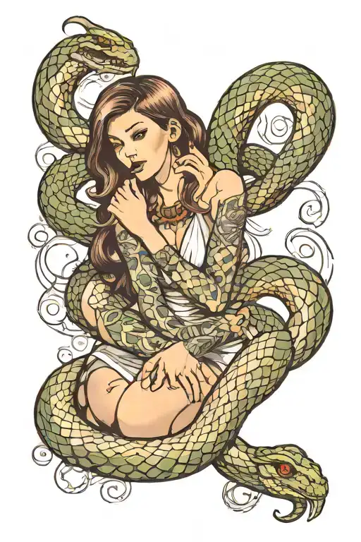 The Snake Surrounds The Girl Sitting With Him
