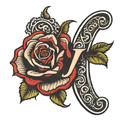 Letter J With Red Rose Wrapped Round