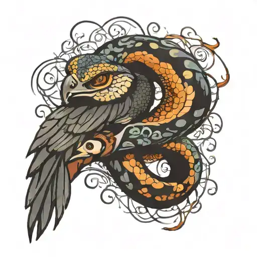 Boa Constrictor Wrapped Around Raven