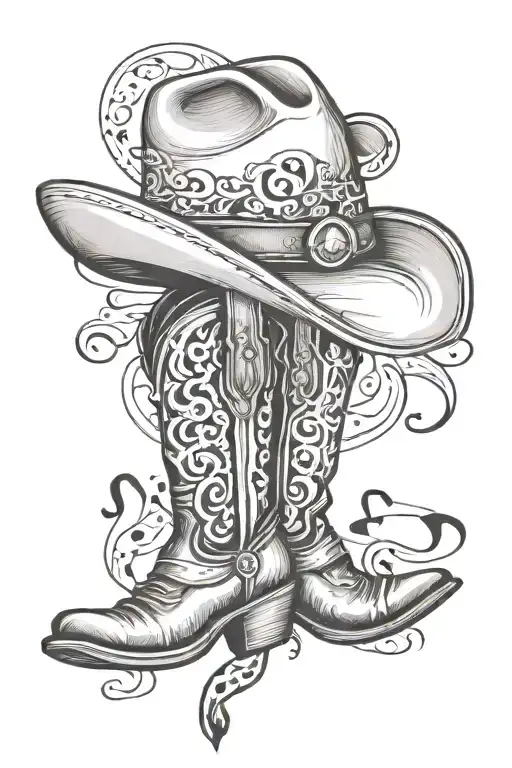 Cowboy Boots And Hat Microphone Music Notes