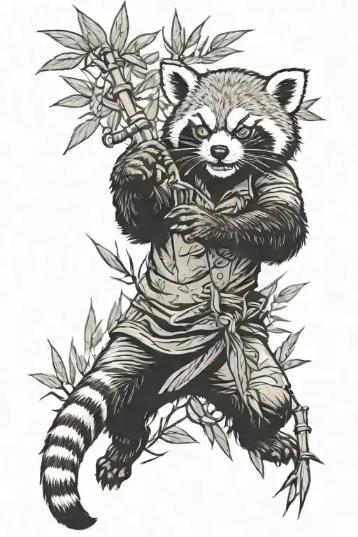 Red Panda Werewolf In Attack Pose Surrounded By Bamboo Background