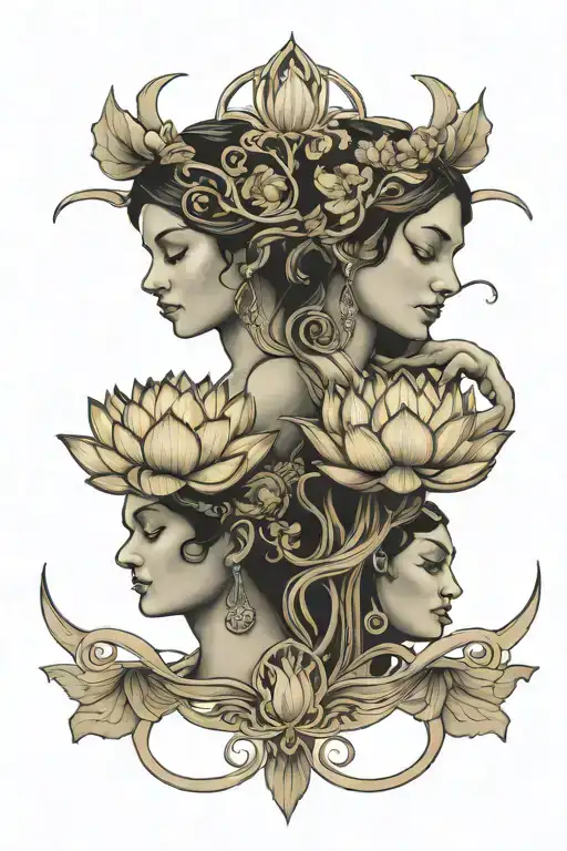 Lotus Flowers Intertwining Athena Looking Down At Atlas