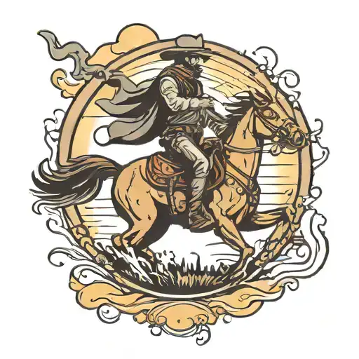 Cowboy Riding Off Into Sunset