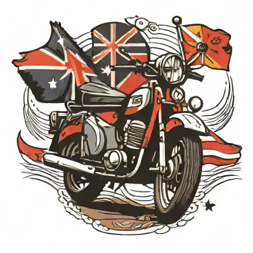 Old School Moped In Front Of Two Country Flags Intertwined