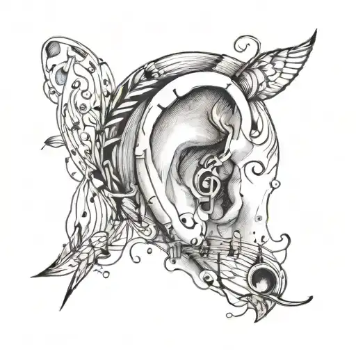 Minimalist Simple Ear Drawing With Music Notes Surrounding It